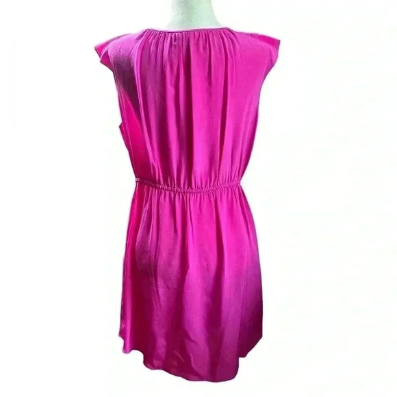Rebecca Taylor Sleeveless Ruffle 100% Silk Fuchsia Dress Size 10 - Picture 4 of 8